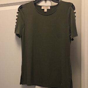 Michael Kors Olive Green Women's Top with Unique Sleeve Design Sz Small
